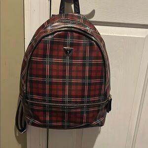 Guess Red and Black Plaid Backpack